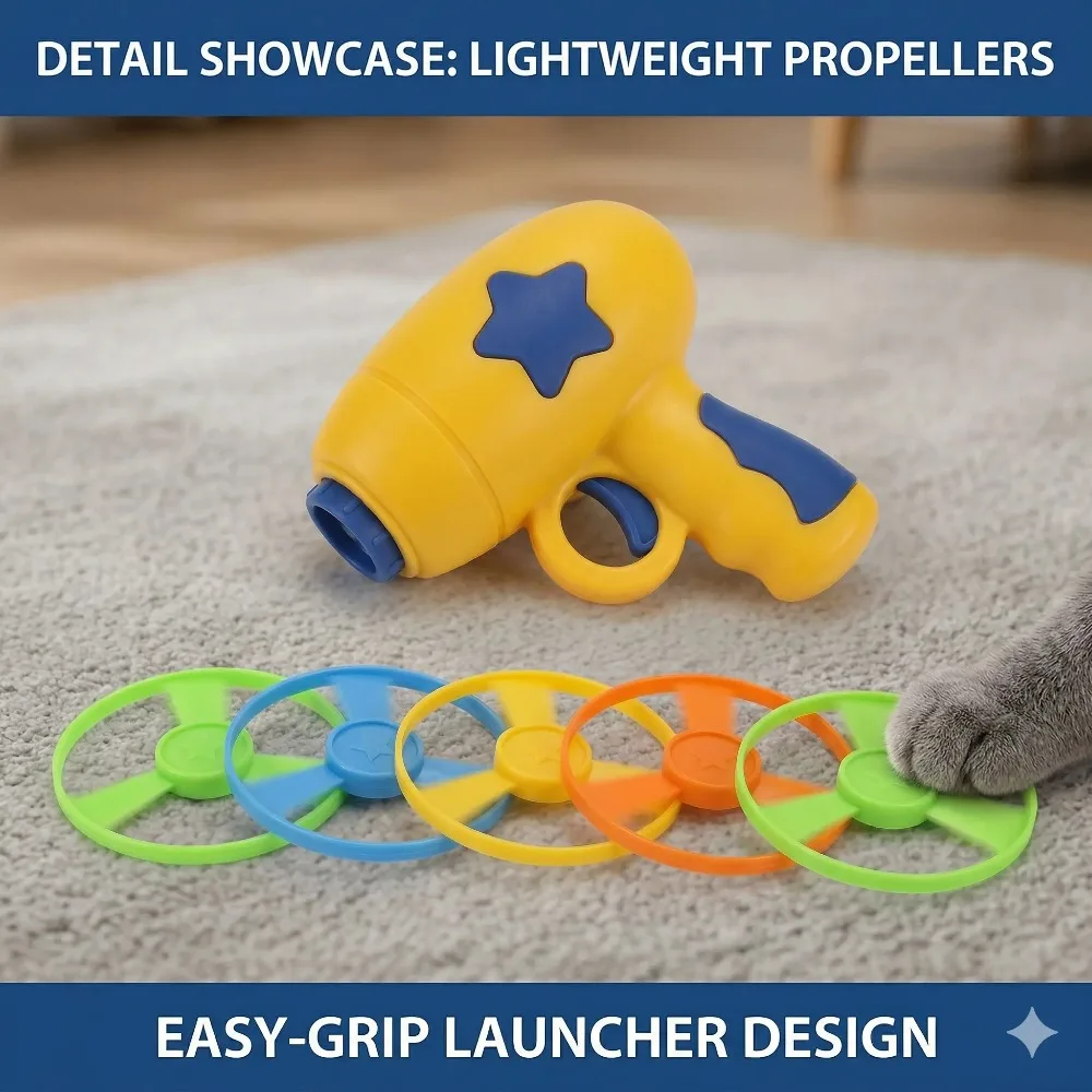 6Pcs Cat Interactive Toy Set Launcher Gun Flying Disc Hunting Chasing Training Track Pet Supplies