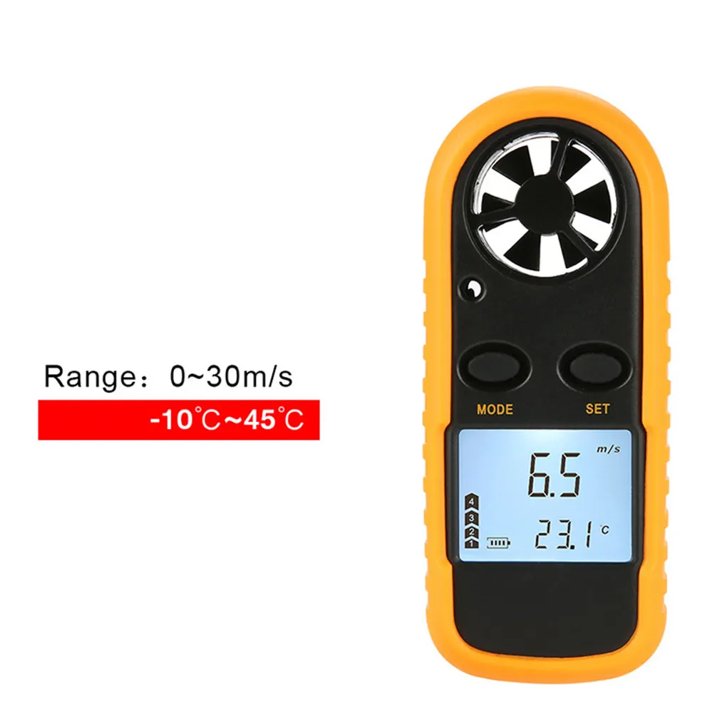 2-in-1 Digital Anemometer 0-30m/s Wind Speed Meter Mini Air Velocity Airflow -10°C ~ 45°C Temperature Tester with LCD Backlight