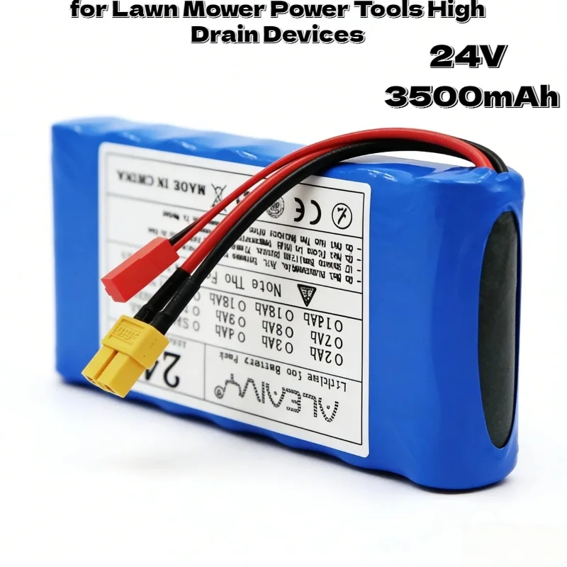 24V 3500mAh 7S1P High Power Li-ion Battery Pack with BMS Protection and Charger for Lawn Mower Power Tools High Drain Devices