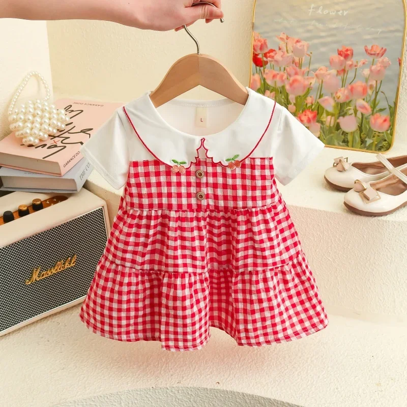Baby Dresses Summer Plaid Short Sleeve Girls Dresses Cute Casual Baby Girl Clothes
