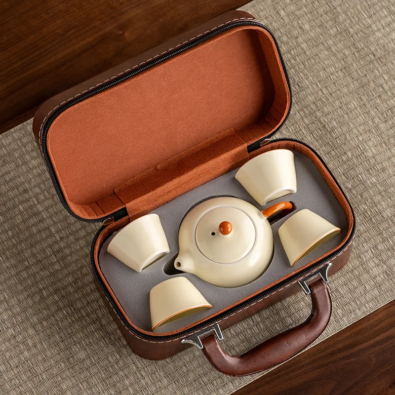 طقم شاي للسفر من الخيزران الغني بفرن رو من السيراميك الصيني، طقم شاي هدية لإبريق الكونغ فو للشركات #4