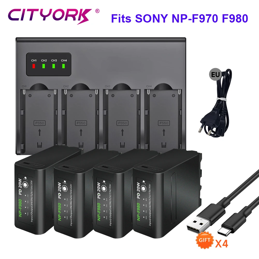 

CITYORK NP-F980 F960 F970 NPF980 Battery With PD20W USB charging output for Sony CCD-TRV35 TRV940 CCD-RV100 DCR-TR7