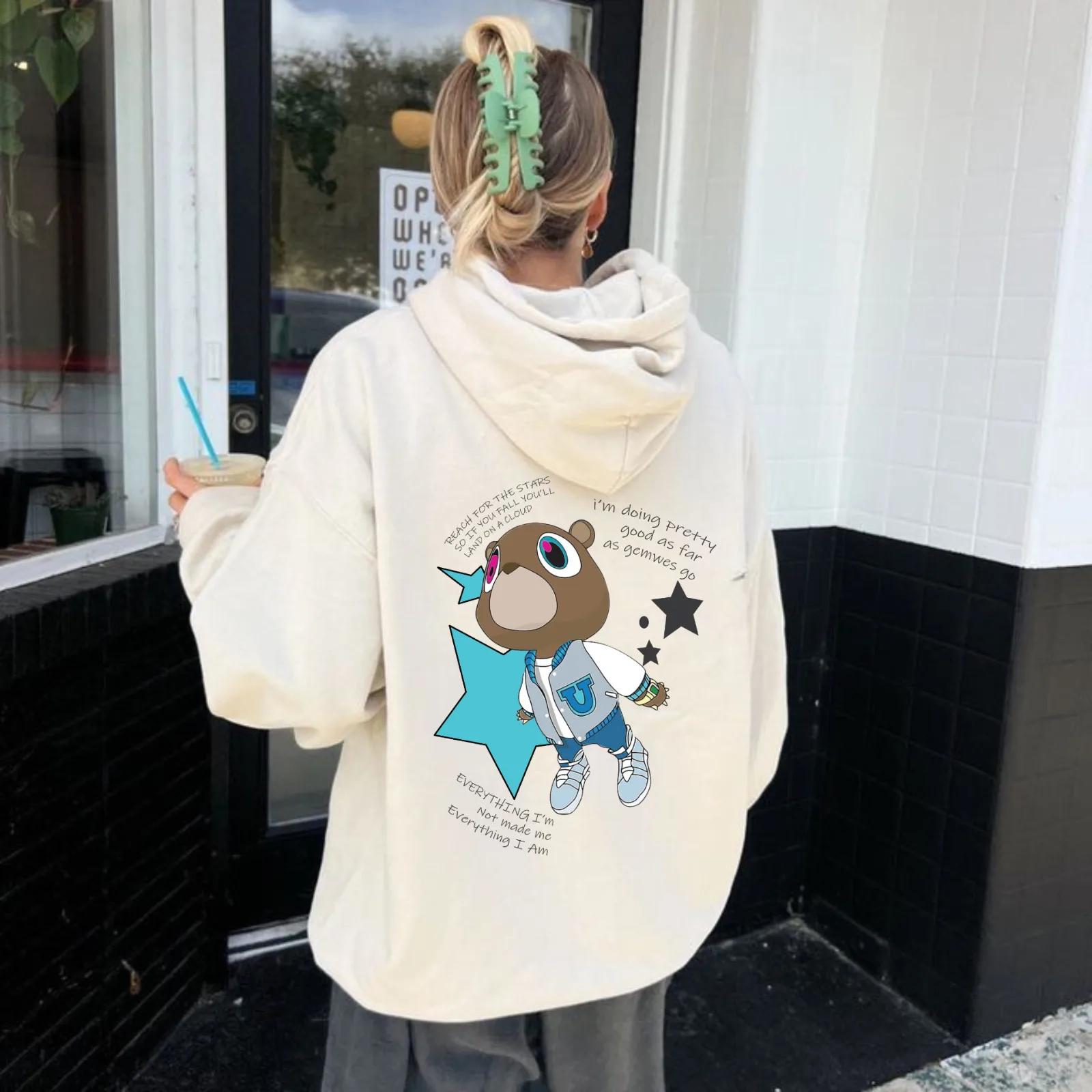 Kanyee Bear قميص التخرج التسرب الرسم الشارع الشهير الراب الهيب هوب هودي عادية طاقم الرقبة عادية موضة لينة مريحة القمم #4