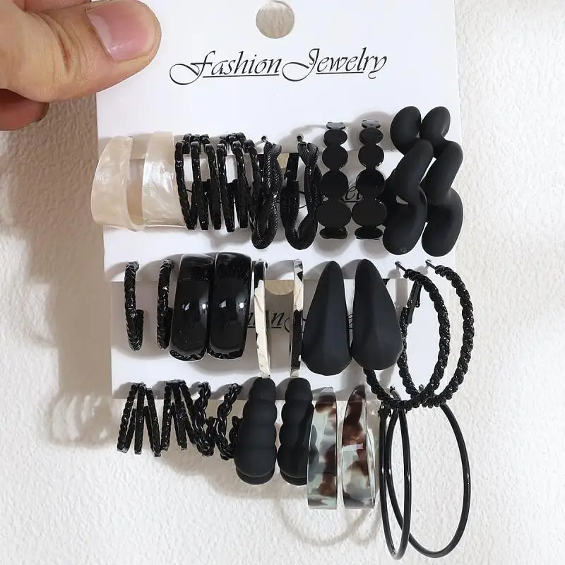 5/10/15 Pairs Women Minimalist Black Earrings Set, Geometric Designed Dainty Ear Jewelry, Trendy Creative Accessories for Daily