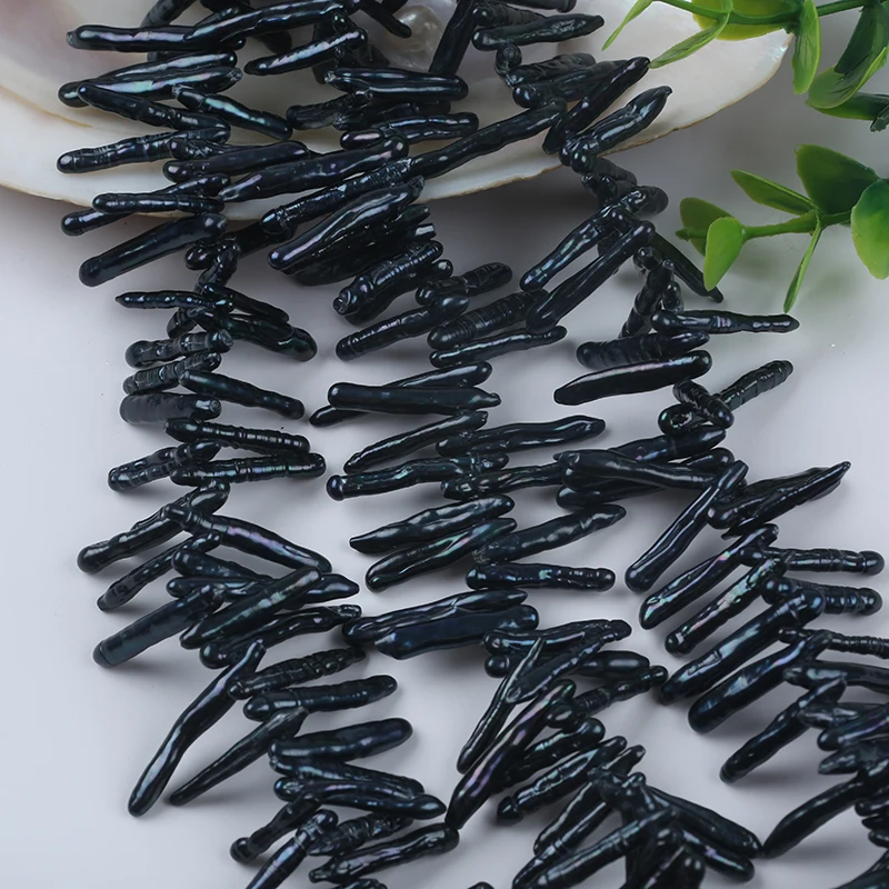 3-5mm Black Color Top Drilled Toothpick Shape Freshwater Pearl Loose Strand For Jewelry Making