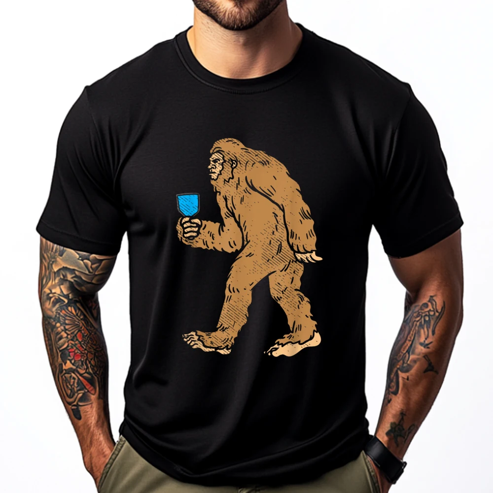 

Bigfoot Sasquatch Pickleball Paddle Pickle Ball Player Hiphop Streetwear Man Clothes Large Size Graphic Tee