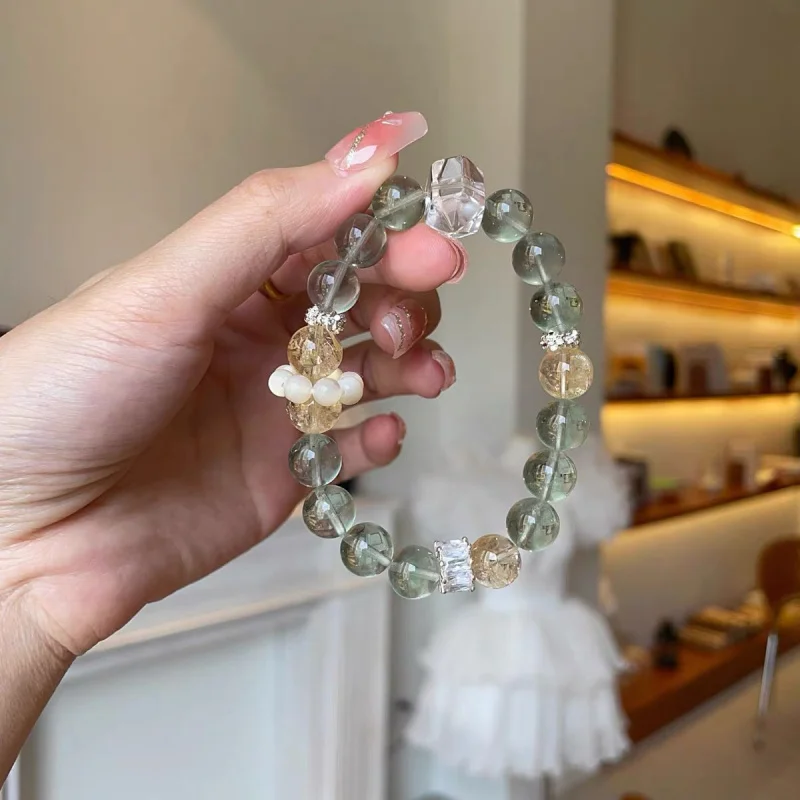 

Natural Yellow Azeztulite Green Fluorite Multi-Gem Graduation Bracelet Women