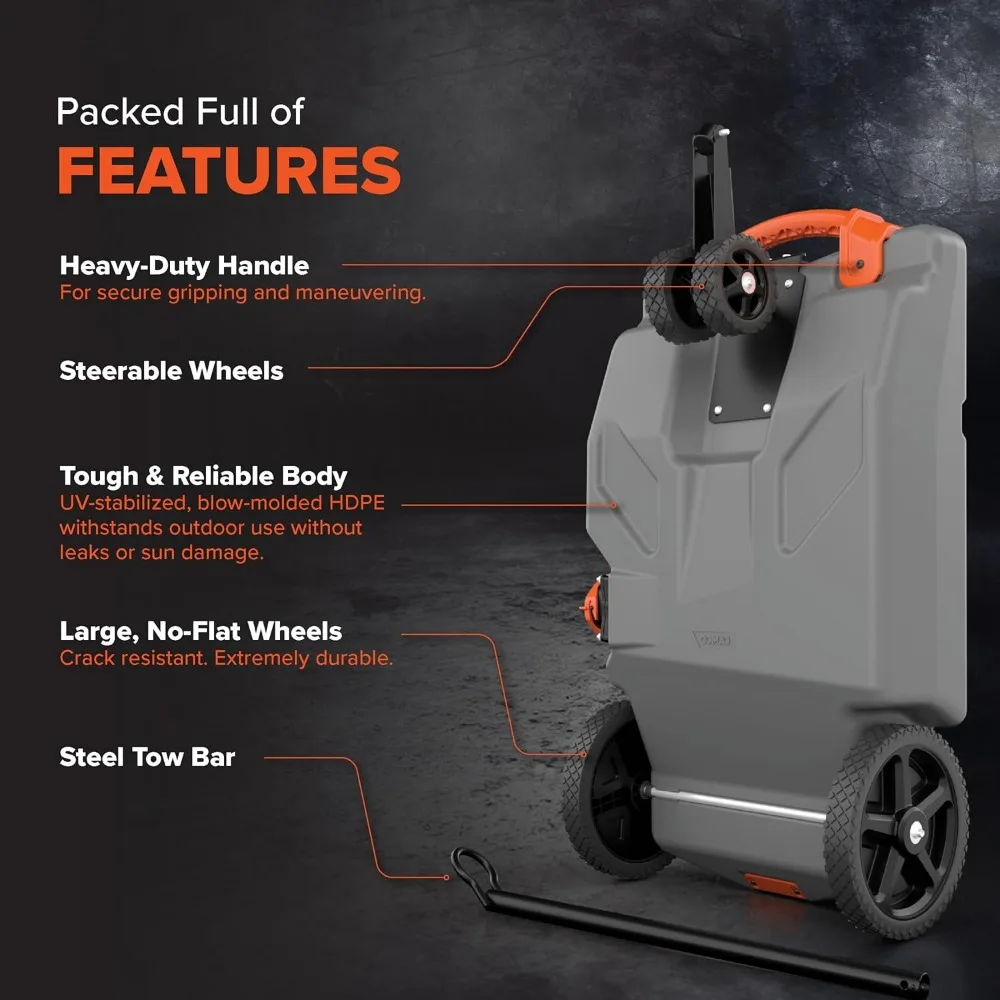 36-Gallon Portable Camper / RV Tote Tank - Features 2 Steerable No-Flat Front Wheels & Built-In Gate Valve