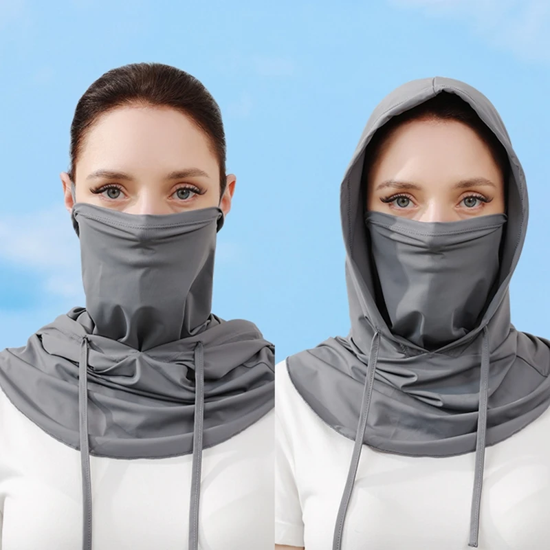 Outdoor Cycling Full Face An-ti UV Mask Summer Lightweight Ice Silk Breathable Balaclava Hat Helmet Inner Hood Cover Neck Sunhat