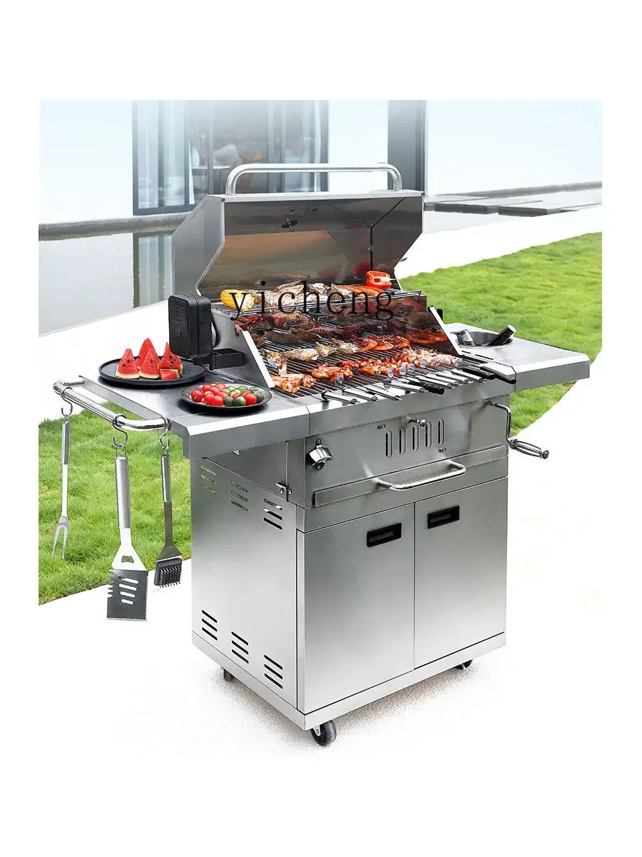 XL Embedded Barbecue Table Courtyard Villa Charcoal Oven Stainless Steel Charcoal Barbecue Stove