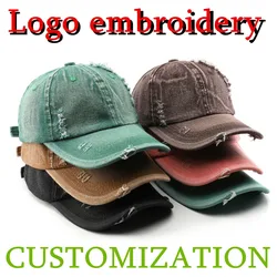 Vintage distressed hat Custom snapback hats Adult women's denim cotton sports hip hop caps Men's ripped adjustable Logo Gorros