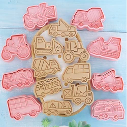 8Pcs Traffictool Cars Cookie Cutters Plastic Embosser Cookie Molds Kids Birthday Party Baking Stamp Decor Supplies Baby Shower