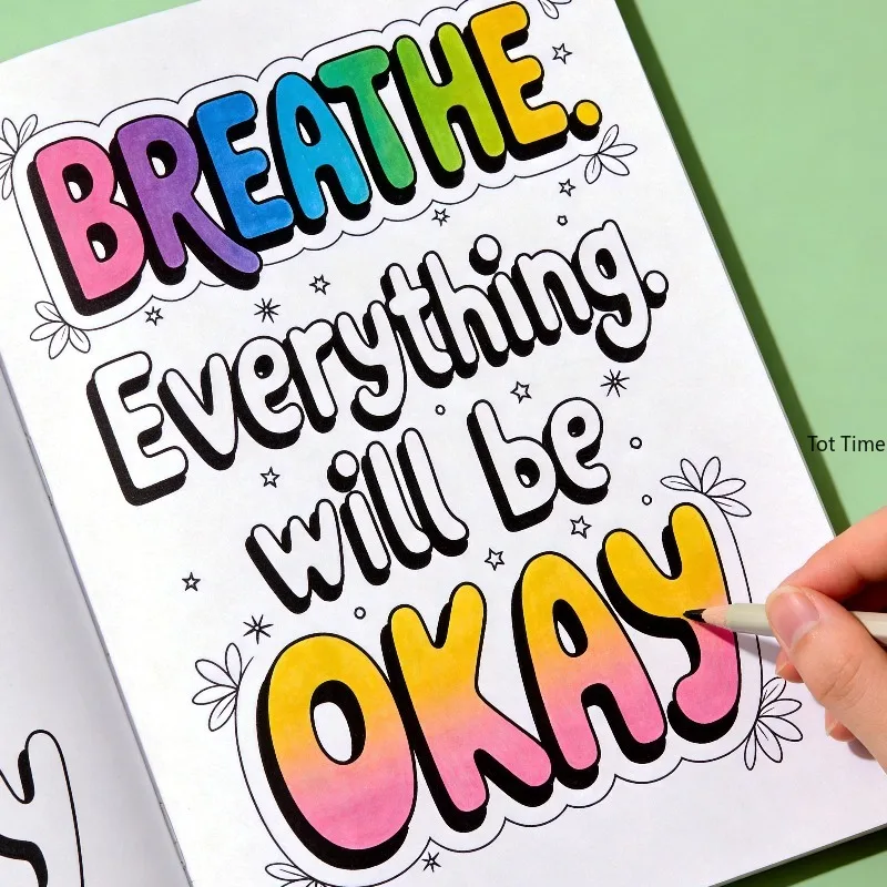A Coloring and Inspirational Graffiti Picture Book, Bubble Art Font Positive Energy Healing Short Sentences, Stress Relieving