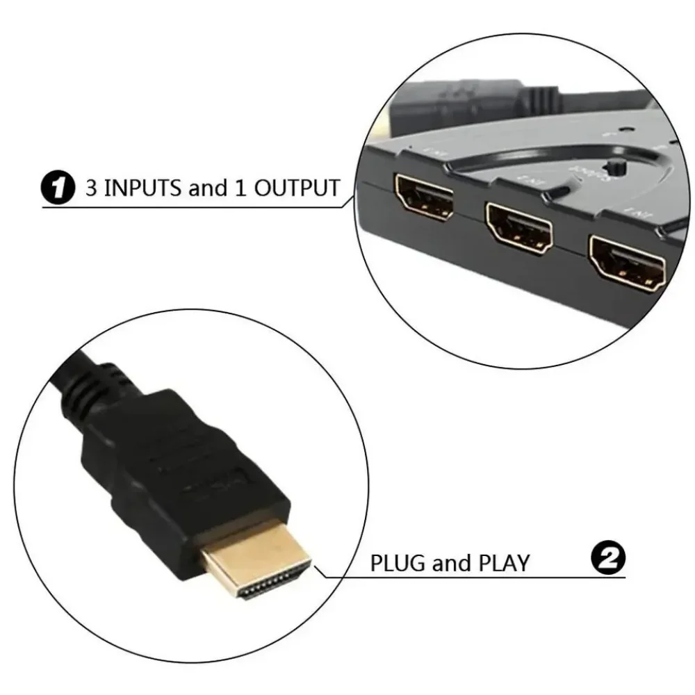 3 In 1 Out HDMI Switcher 3X1 Video Splitter For DVD HDTV Xbox PS3 PS4 Multimedia Device Home Display Audio Video Connection