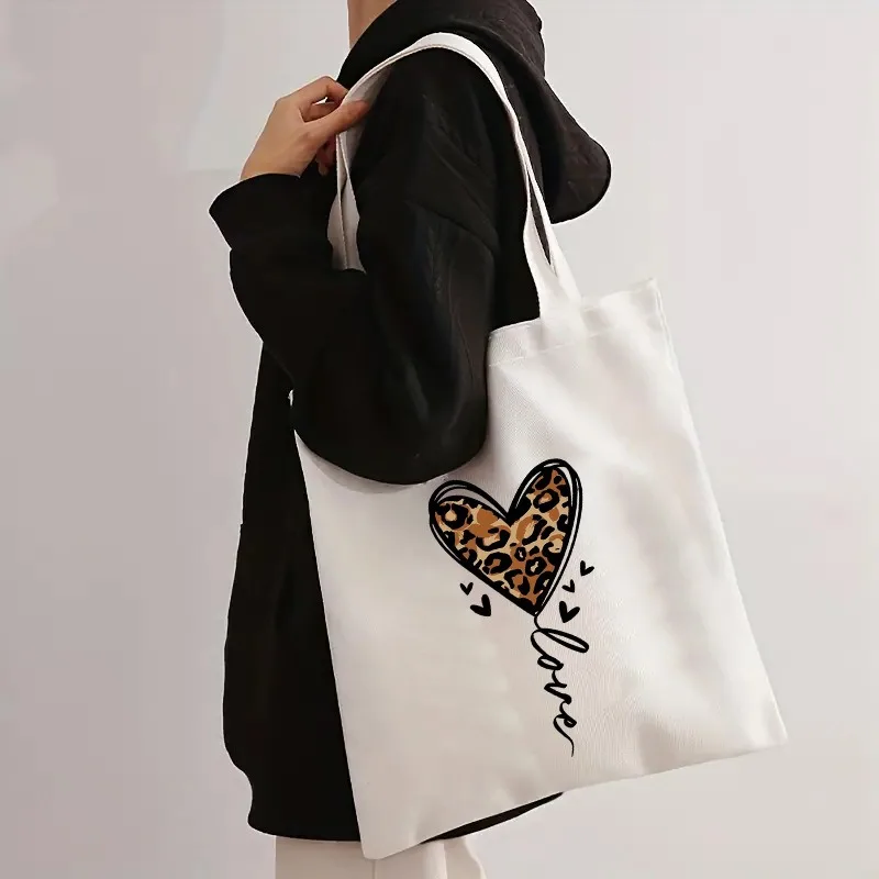 حقيبة يد نسائية من القماش بطباعة الفهد حقيبة كتف نسائية متعددة الاستخدامات حقيبة يد للتسوق مناسبة للسفر الترفيهي اليومي