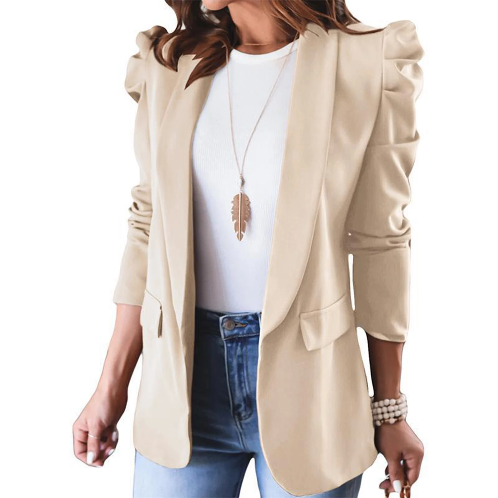 Classy Women's Suit Jackets with Long Sleeve 2 Pockets Slim Coat for Friends Birthday Gifts