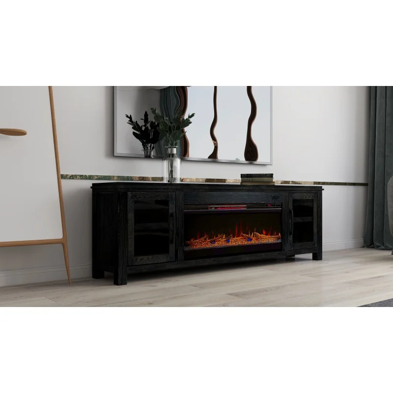 Console de TV com lareira elétrica de 86 polegadas para TVs de até 95 polegadas, montagem mínima, acabamento cravo