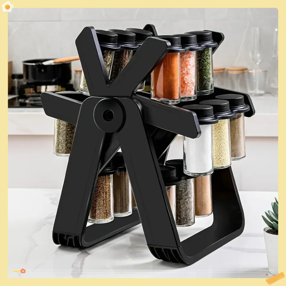 Household Rotating Storage Rack Rotating Glass Spice Set Kitchen Storage Rack Spice Seasoning Storage Rack