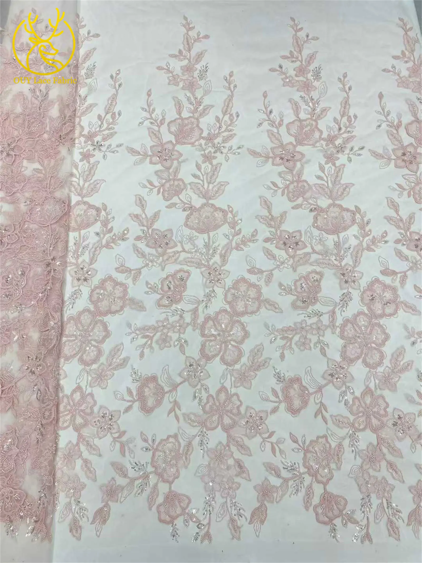 Damen Brautparty-Kleid Pailletten Tüll Bestickter Spitzenstoff 2026 Hochwertiger Nigerianischer Französischer Perlen-Spitzenstoff 5 Yards – Detail 5