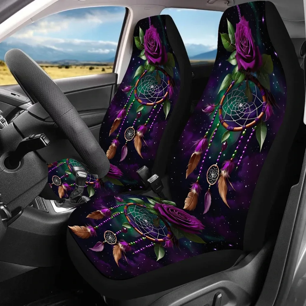 2pcs Purple Rose Wind Chime Print Car Seat Covers For Women And Men, Universal Auto Front Seat Protector Fits For Car, SUV Sedan