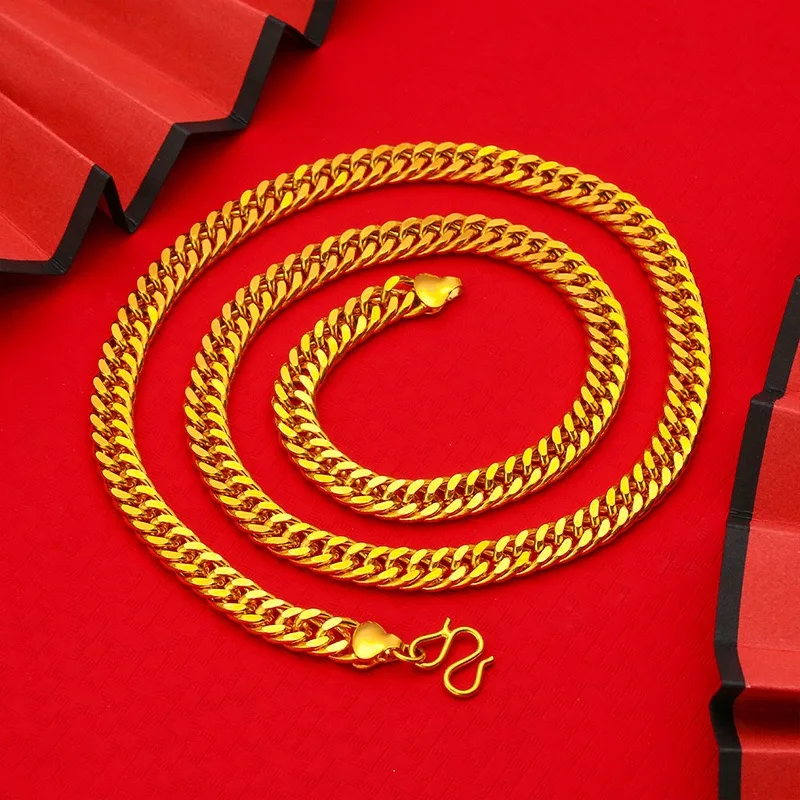 

Luxurious 9999 24K real gold men's flat chain Boss necklace is simple and elegant, men's exclusive gold jewelry gold necklace gi