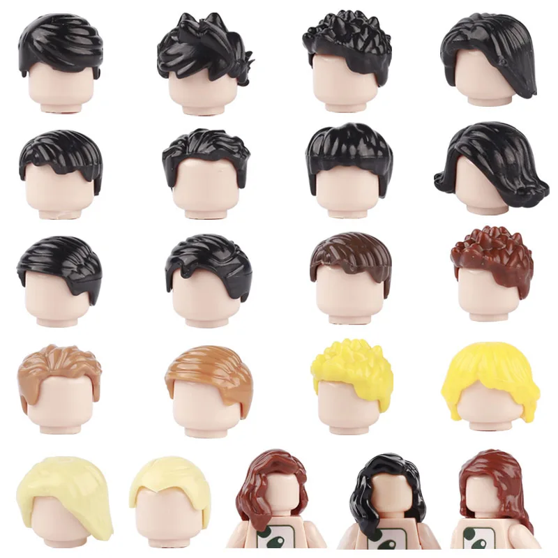 Building Blocks City Figures 2 Pcs Hair Character Head Parts Compatible Man Woman Girl Boy Accessories MOC Bricks Kids Toys