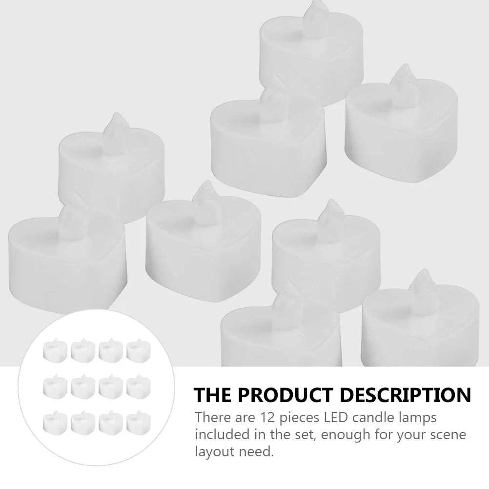 

12pcs Heart-Shaped Led Flameless Lamps Smokeless Electronic Tea Light For Home Party Wedding Holiday Scene Layout