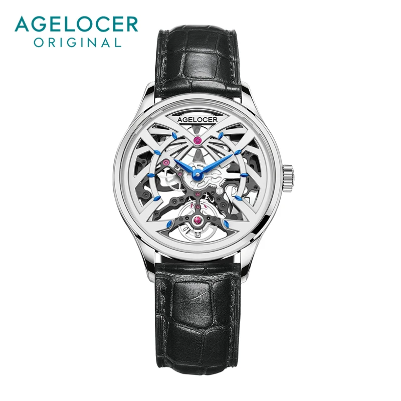 AGELOCER Women\'s Top Brand Mechanical Skeleton Automatic Luxury Watch Elegant Ladies Christmas Valentine