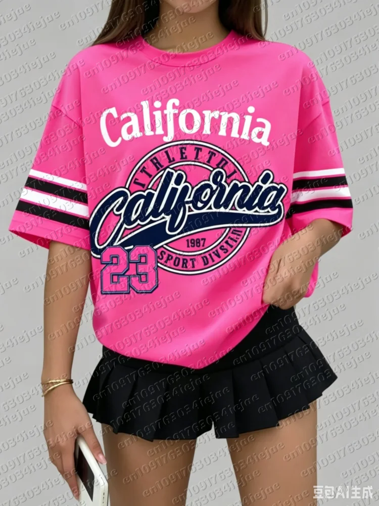 Damen Kid California 23 Print V-Ausschnitt Kurzarm-T-Shirt Sommer-Grafik-T-Shirt Baseball-Trikots Plus Size Sport-T-Shirt – Detail 5