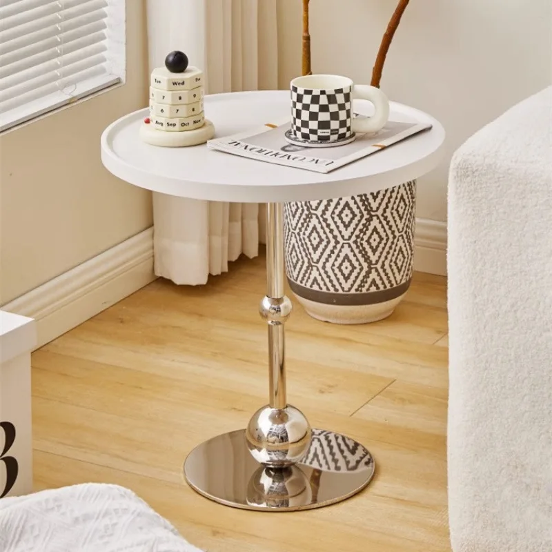 Bedside rack, cream wind sofa edge, glass small coffee table, living room small apartment, white table, light luxury
