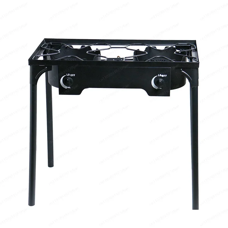 Dual Burner Cast Iron Portable Gas Stove, Detachable Propane Camping Cooktop for Outdoor Hiking BBQ Picnic