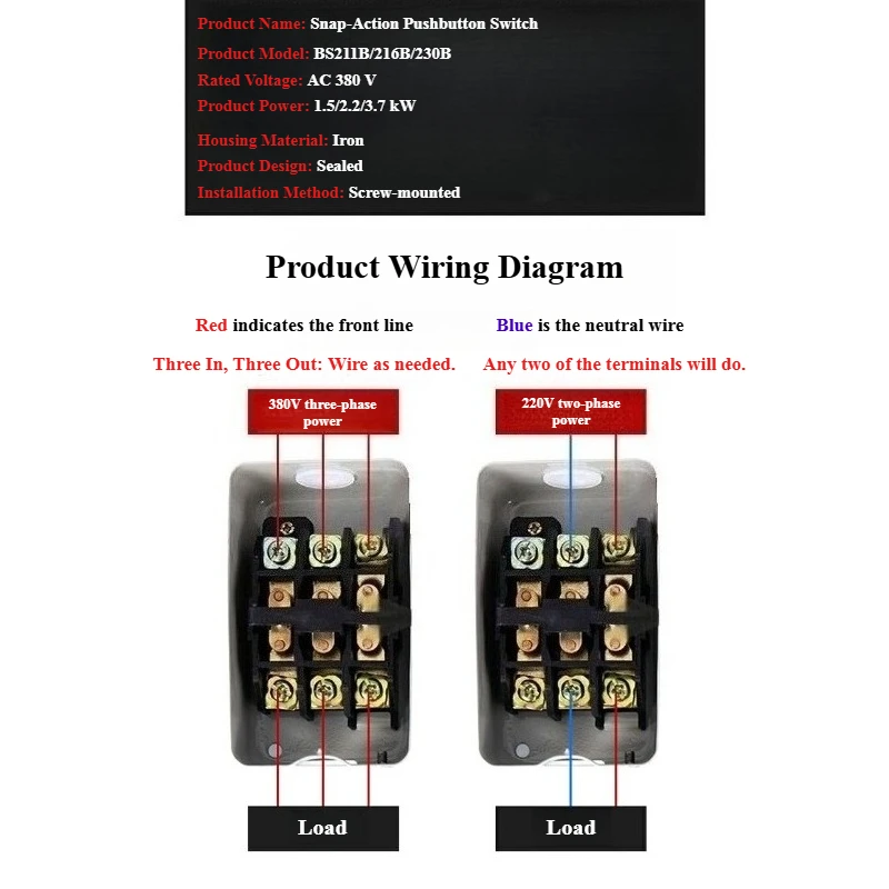 Start Push Button Switch AC220V 380V 3 phase BS211B BS216B BS230B Motor Control Start Stop ON-OFF