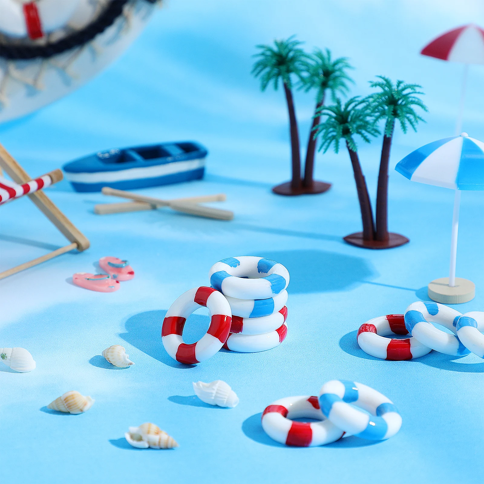 

10Pcs Micro Landscape Life Ring Buoy Nautical Theme Decor Resin Swimming Ring Ornament for Indoor Outdoor Use Nautical Ornament