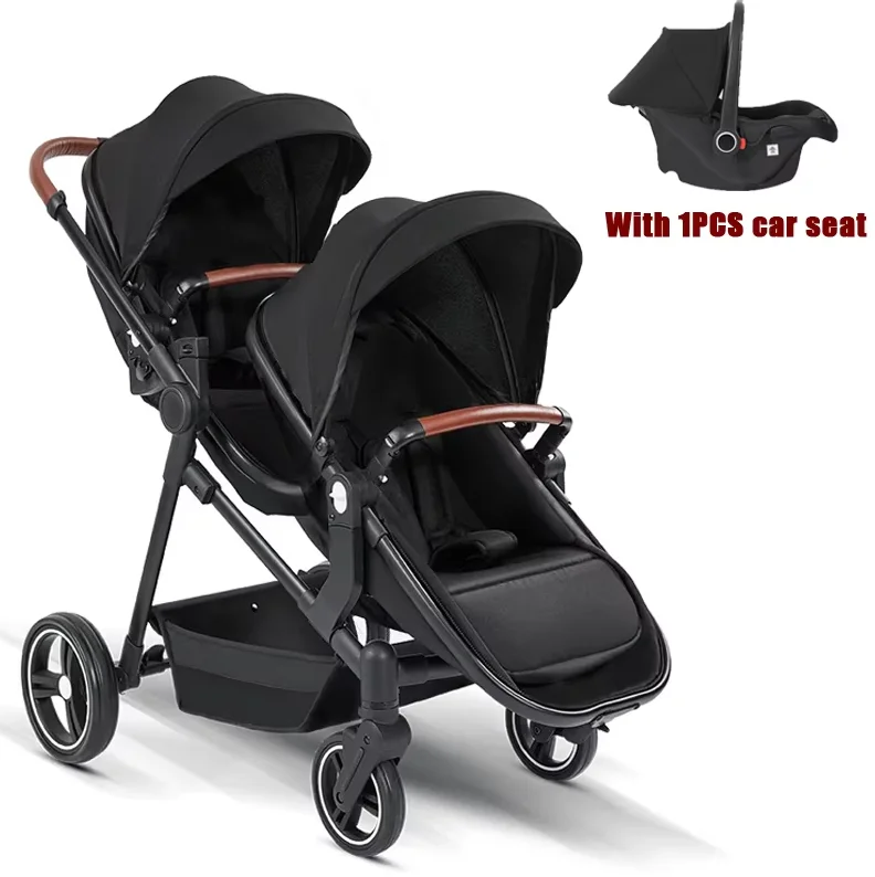Nehmen Sie einen einzelnen Autositz mit. Hochsicht-Doppelkinderwagen. Tragbar und kann zu einem leichten Kinderwagen zerlegt werden.