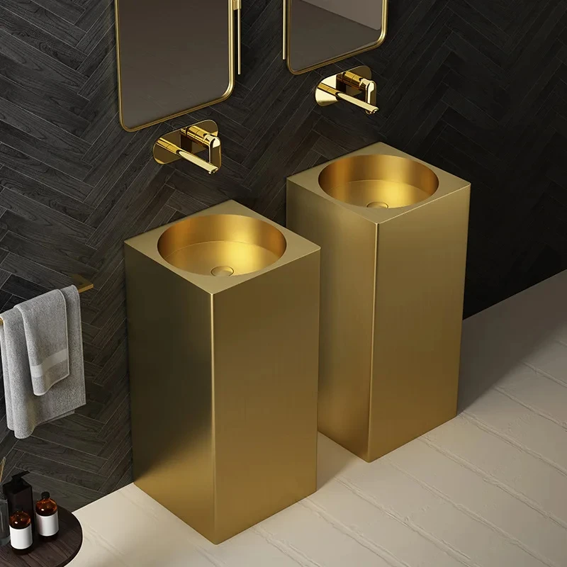

Art SUS304 stainless steel washbasin, floor to floor luxury lava washbasin, gold trendy design washbasin GN623TB