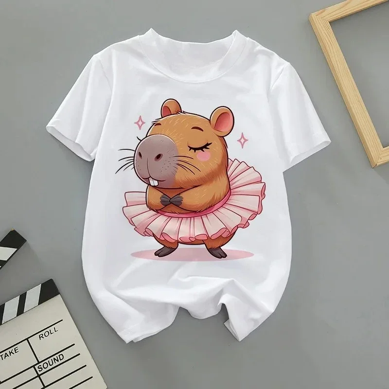 الصيف الكرتون لطيف كابيبارا طباعة الأطفال تي شيرت قصيرة الأكمام أزياء الفتيان والفتيات جولة الرقبة طفل رضيع التي شيرت الاتجاه #2