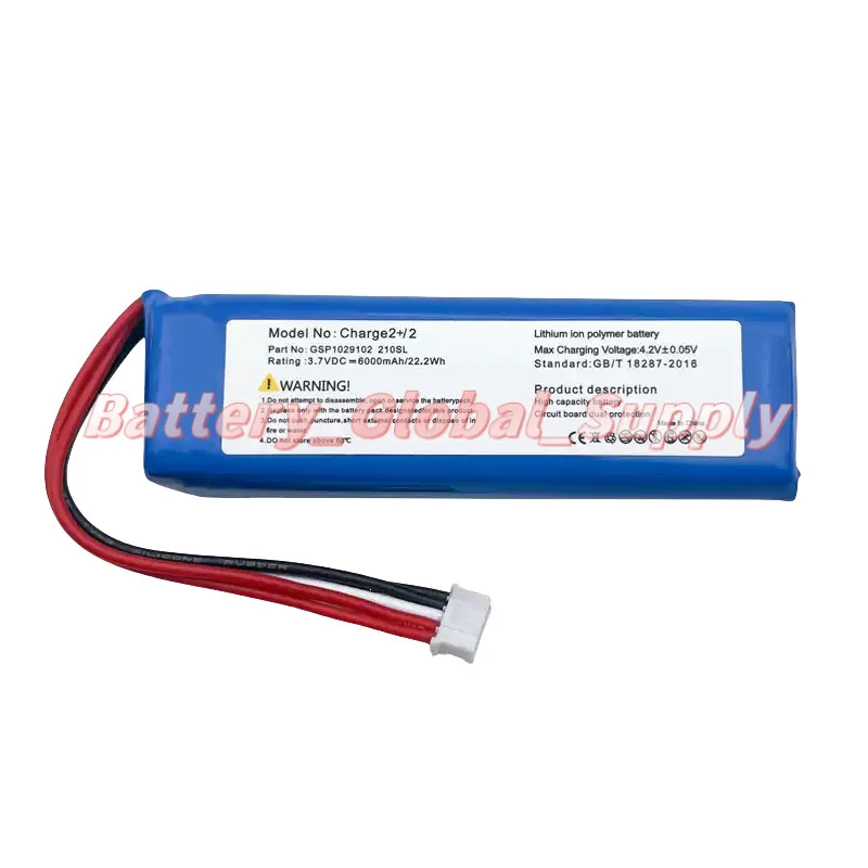 

For GSP1029102 210SL Charge2 2 + Plus Bluetooth Speaker Battery 3.7V 6000mAh-