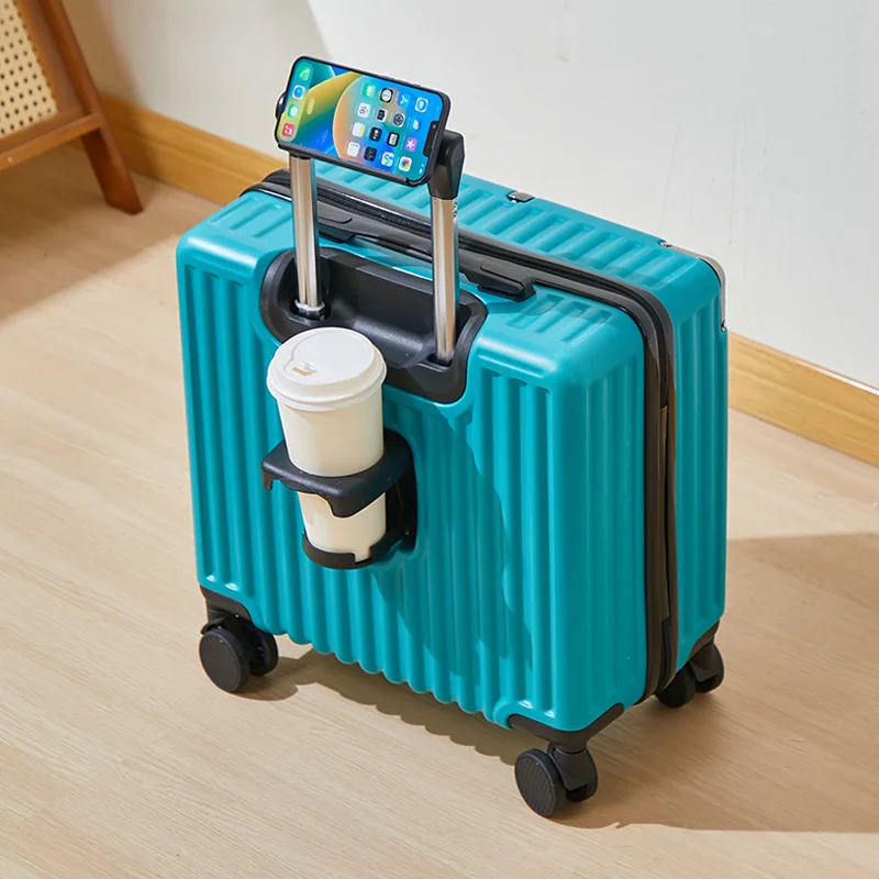 حقيبة أمتعة مقاس 18 بوصة، وأمتعة دوارة، وحقيبة أمتعة بعجلات من ثلاثة أقسام مع حامل أكواب الماء وحامل الهاتف وقفل بكلمة مرور