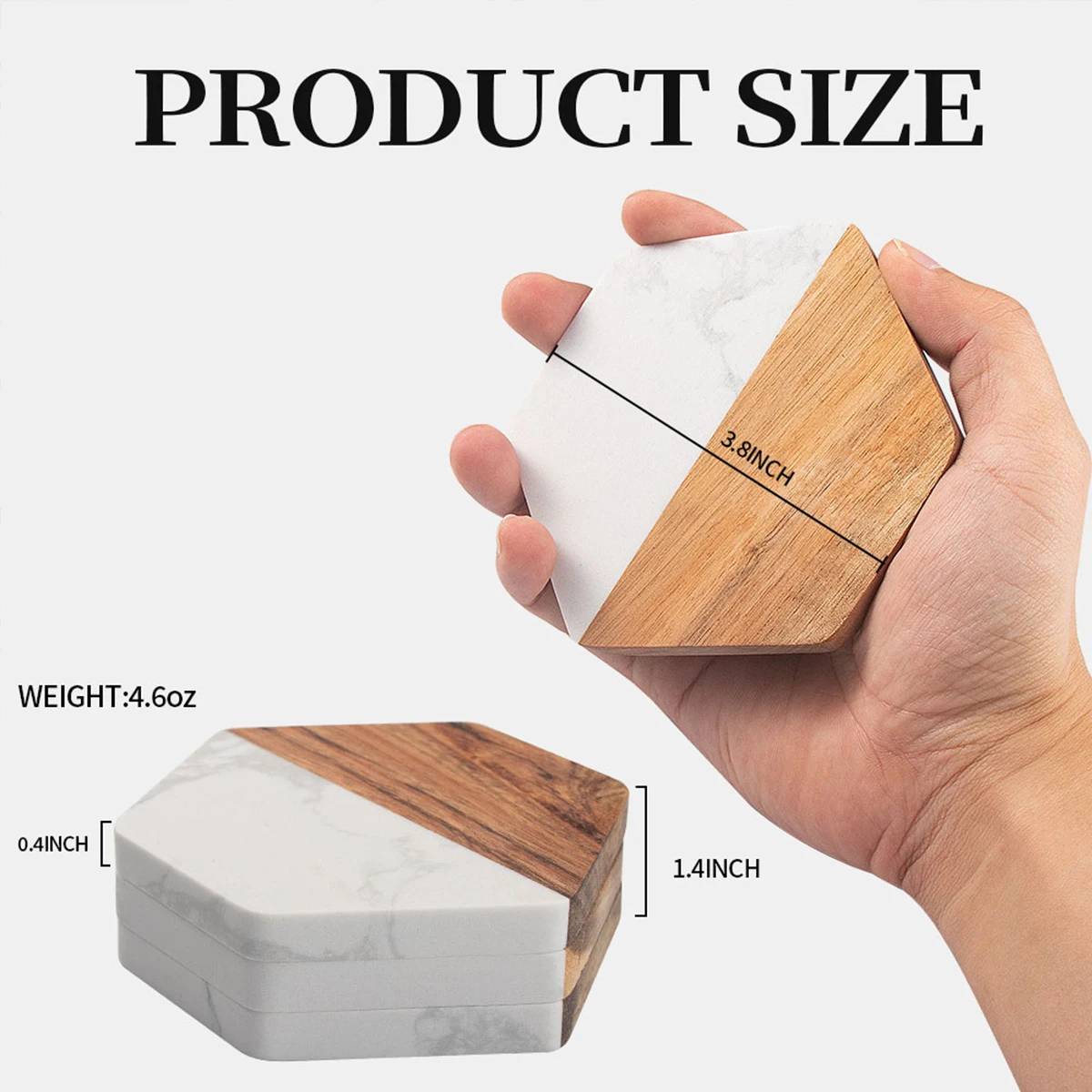 Набор подставок из дерева акации — шестигранные подставки для напитков с мраморным узором, термостойкий декор стола для столовой и офиса |   Набор из 4 штук.