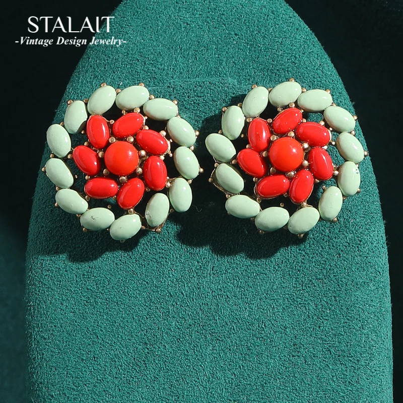 

Vintage Red Bean Stud Green Earrings Flower Natural Stone Oval Colored Glass Luxury Brand Jewelry Designer 2025 Trends