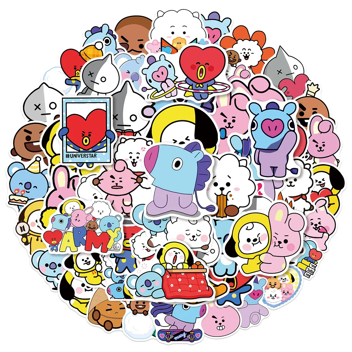 60PCS BT21 Stickers Game Sticker for Laptop Phone Case Skateboard Suitcase Waterproof Decals Kids Gift