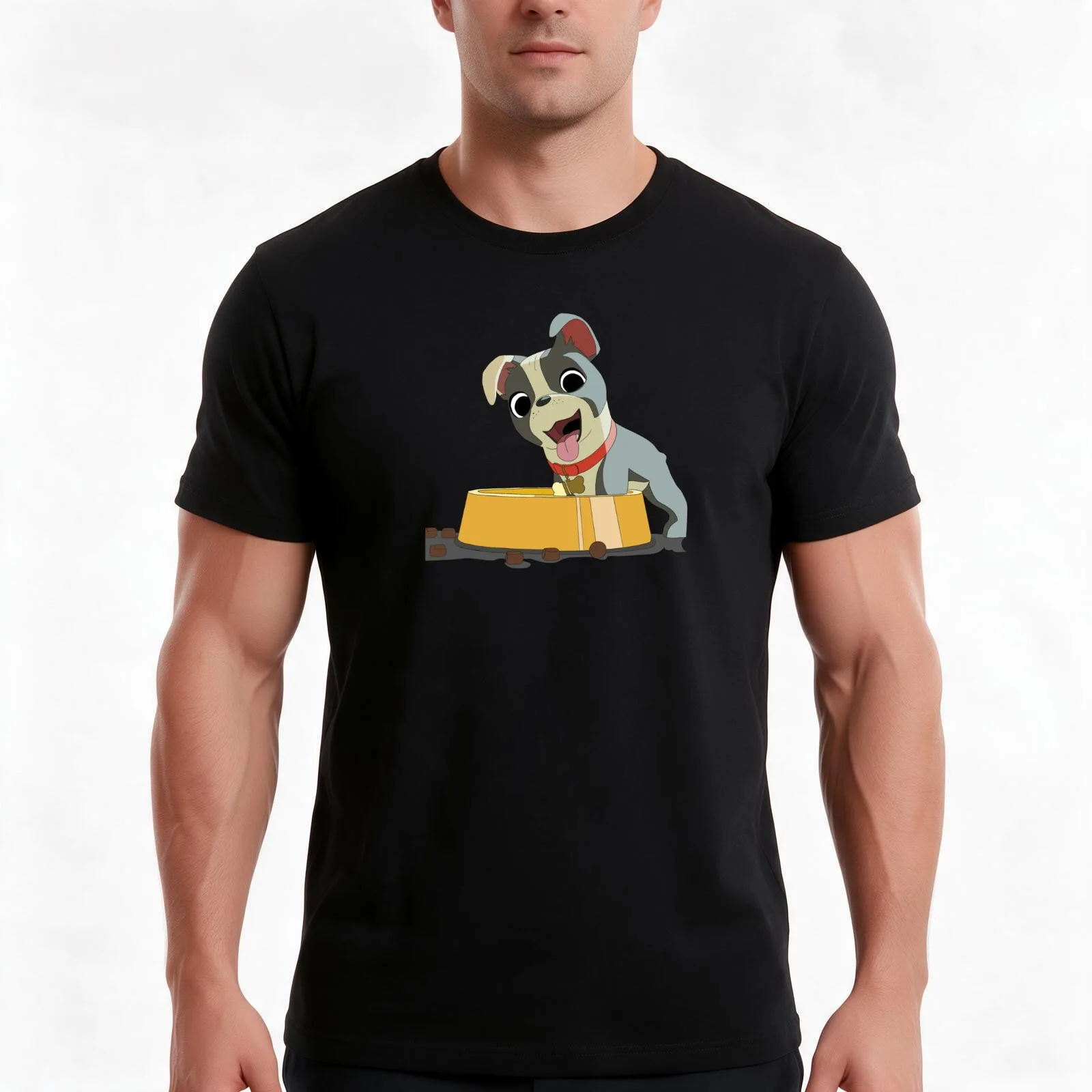 Feasting pup T-Shirt, Summer Casual Cotton Tee, Oversized Streetwear Tops, Vintage Graphic Print, Loose Fit Short Sleeve