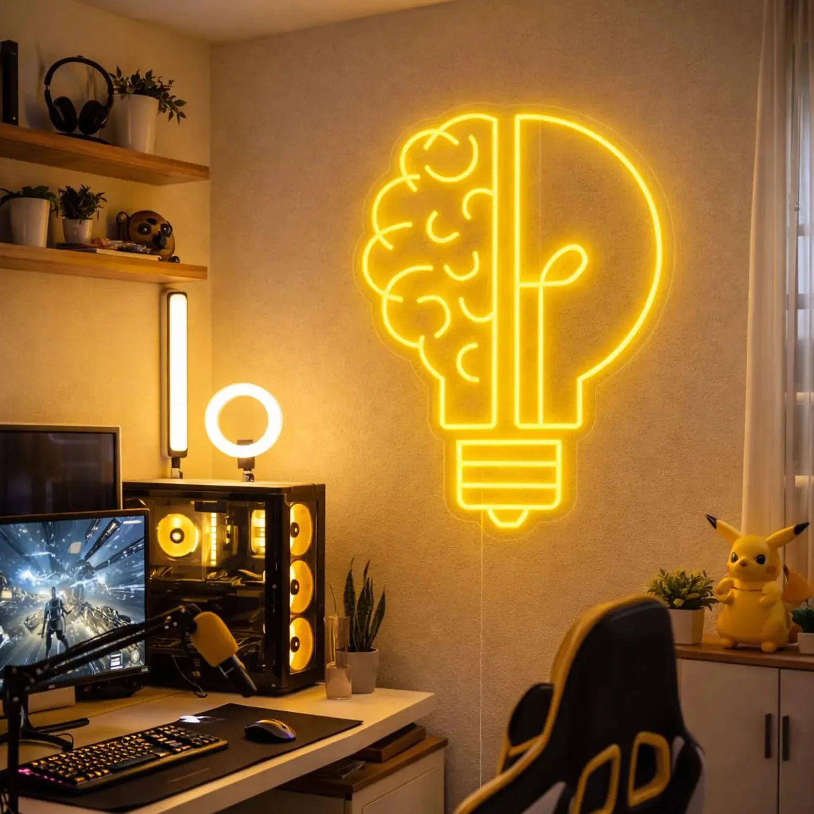 Brain Light Bulb Neon Sign,Smart Office/Studio Wall Decor,Thinker Gift,Brain Idea Lamp Neon,Workspace Decor,Gaming Room Decor