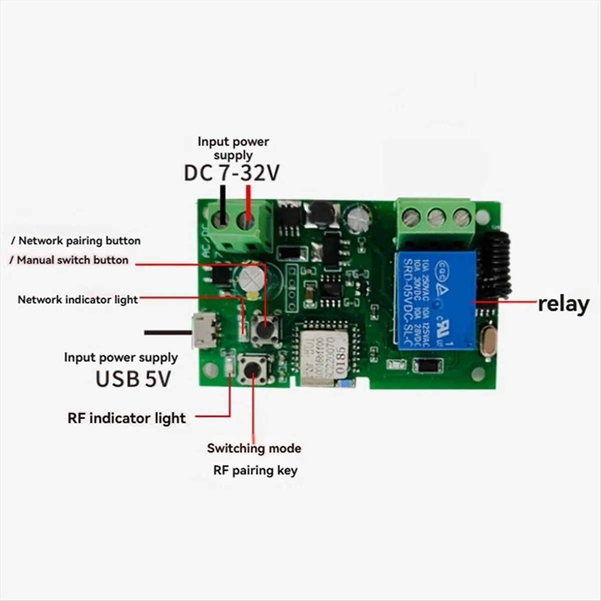 A40I Smart Wireless Relay Module Remote Voice Control Single-Channel Inching Self-Locking Smart Switch