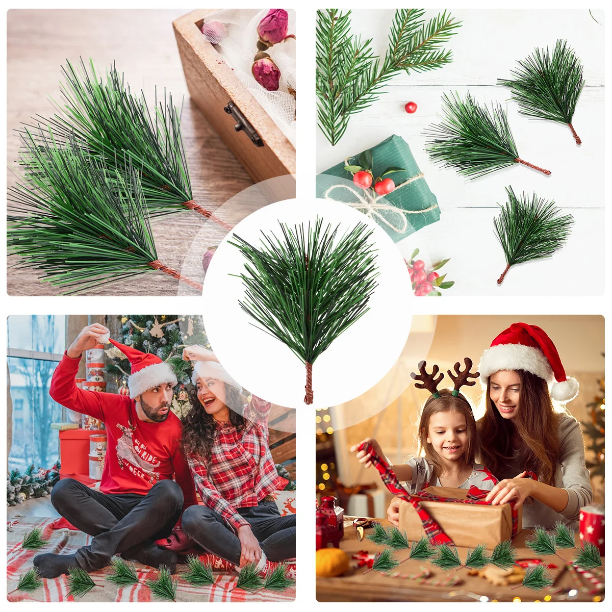

30 pcs 1 Set Colorfast Pine Branches Diy Accessories For Christmas Wedding Party Photo Props Festive Decorations Green
