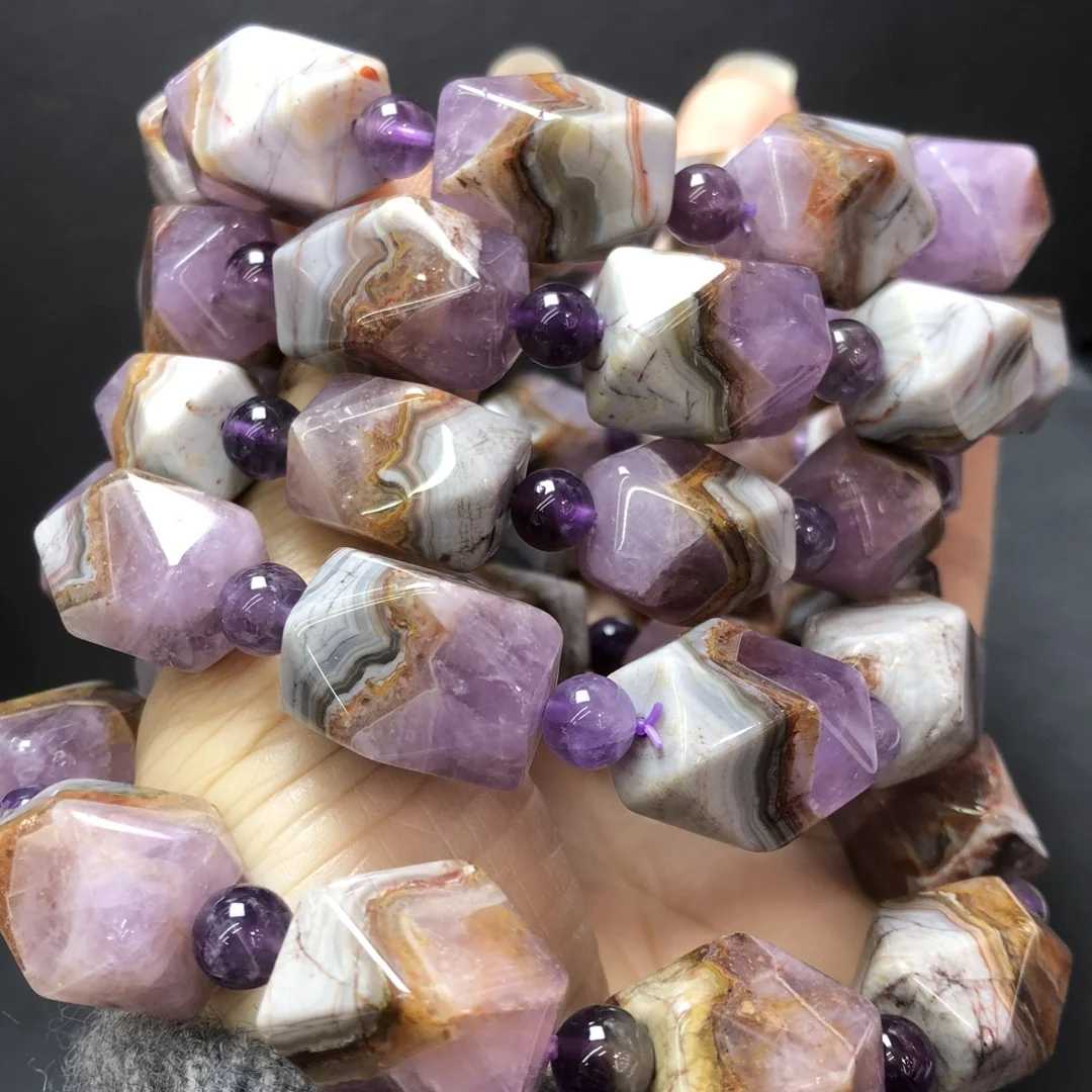 

1 шт., браслет из натурального аметиста и агата 13x17 мм, граненые бусины, кристалл Рейки, целебный камень, модные ювелирные изделия, подарок для женщин и мужчин