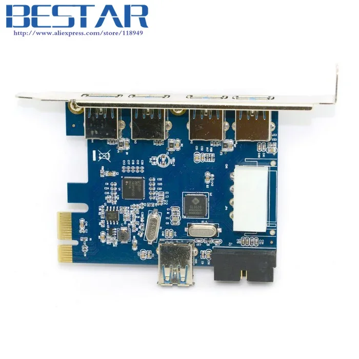 USB 3.0 PCI-E Pcie Pci Express PCI 7 พอร์ต 5Gbps Super Speed Express การ์ดอะแดปเตอร์ 5 พอร์ต + 20 Pin Controller