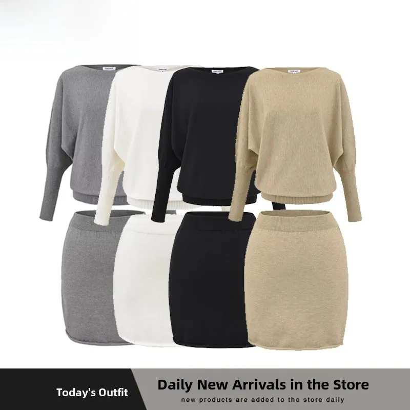 

Модный комплект из трикотажа и юбки с колючками Long Sve, женский уличный костюм из двух предметов, осеннее тепло для взрослых