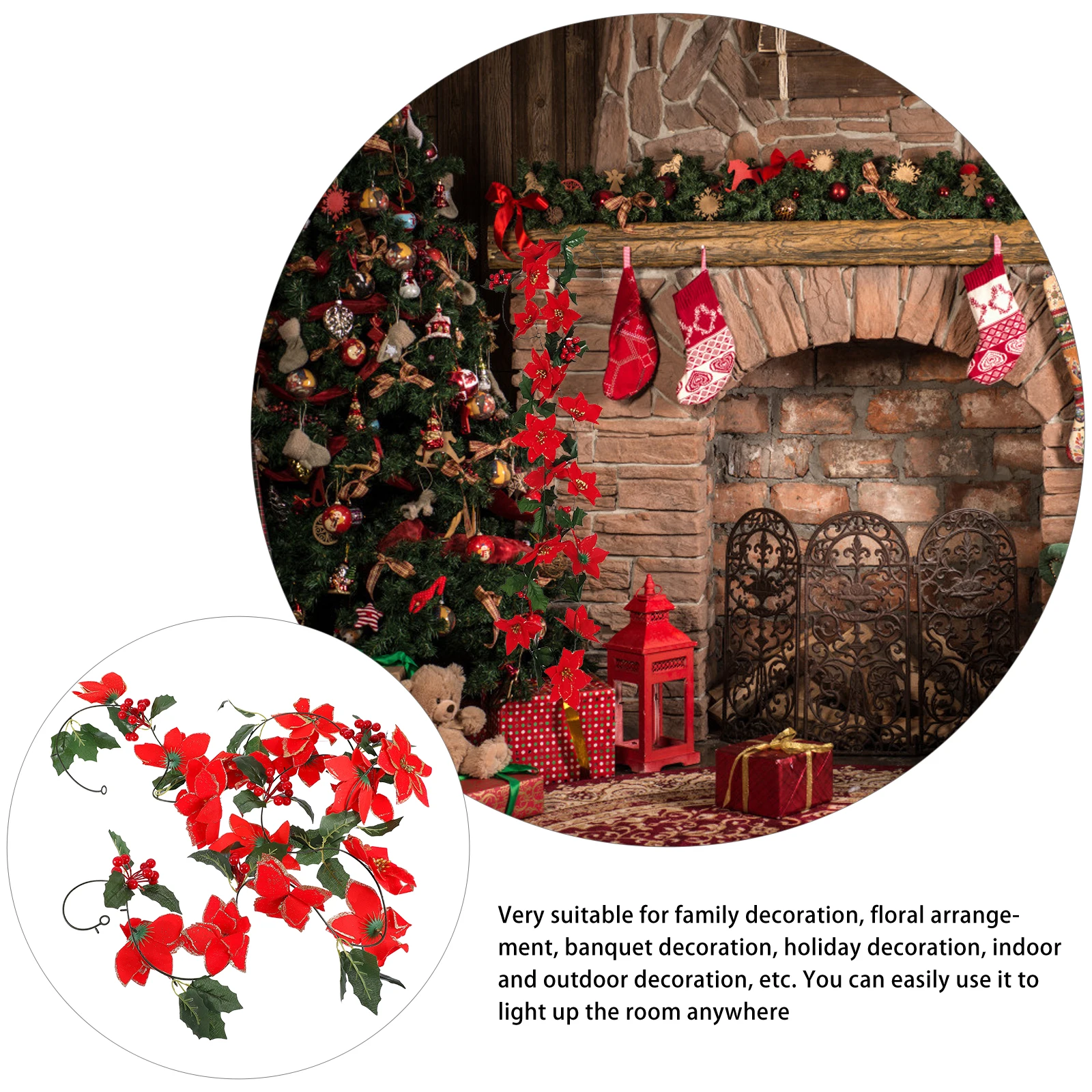 

1pc Christmas Flower Faux Red Berry Rattan High Quality Artificial Decoration For Home Wedding Party Festival Banquet Stage