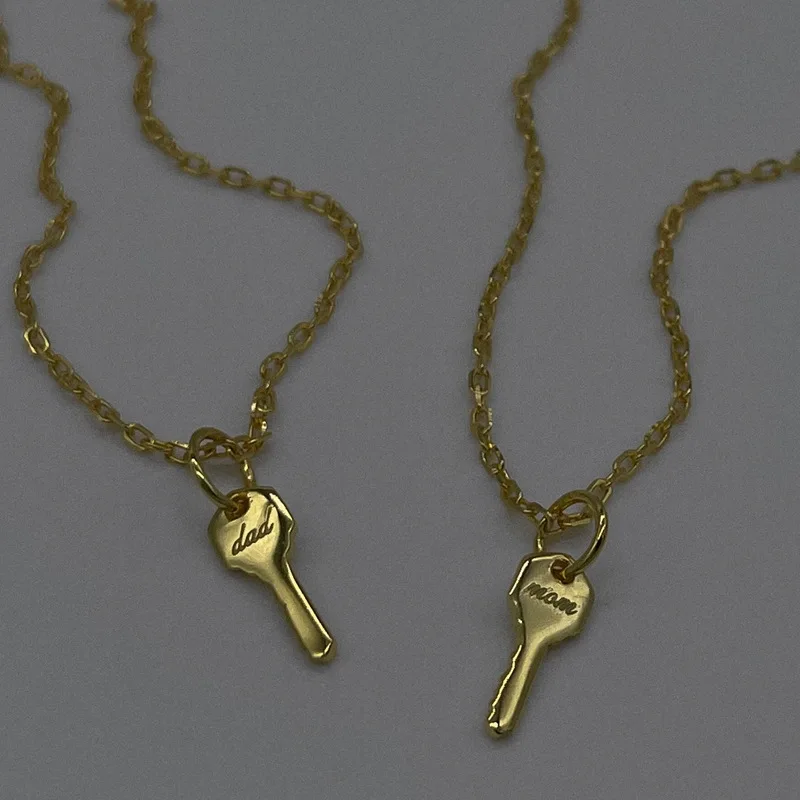 Mom dad letter key pendant necklaces stainless steel necklaces for women simple minimalist stainless steel jewelry new in 2024